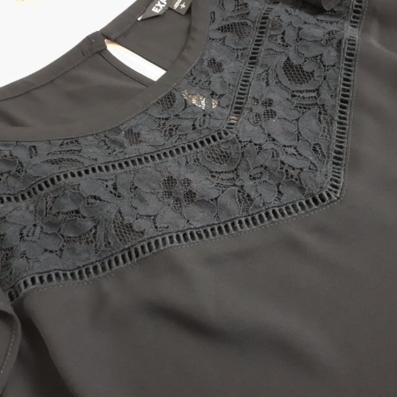 Express Black Lace Panel Cap Sleeve Blouse - Picture 3 of 10